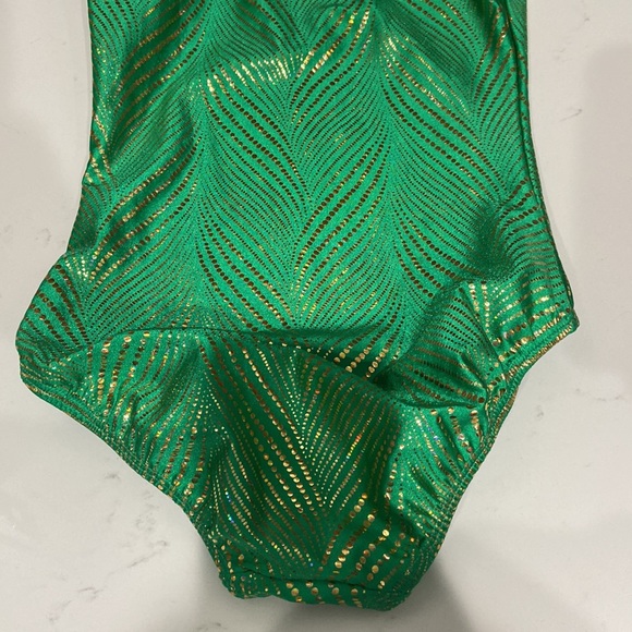 Snowflake Designs Gymnastics Leotard Adult Small green & gold Excellent like new - Picture 10 of 13